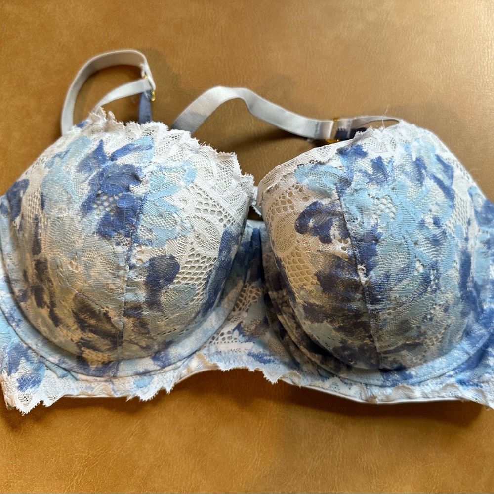 Aerie Blue Floral Lace Lightly Lined Balconette Bra Size 32DD